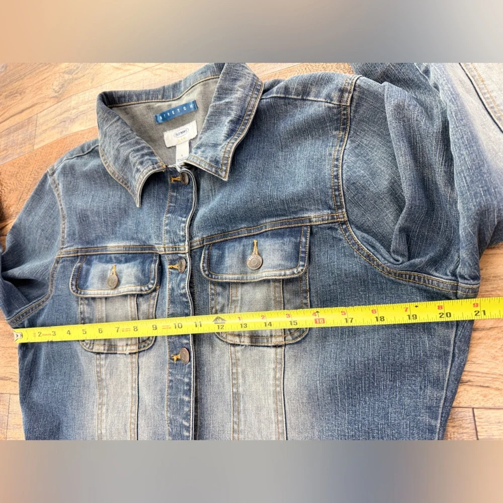 Old Navy Medium Washed Cropped Stretch Denim Trucker's Jacket, Women's Size L - Picture 7 of 13